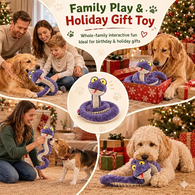 Squeaky Dog Plush Chew Toy, Interactive Tug Squeaky Toy for Chewers, Medium & Large Dogs & Fetch Play, 39.4 in Stuffed Silly Snake Toy with Elastic Stretchable Body for Gentle Gum Care&Boredom Relief