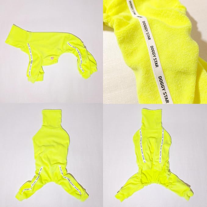 D Doggy Star Italian Greyhound Clothes Stretchy Towel Sports Onesie Outfit Whippet for Dog Coat (XL,TWL Neonyellow)