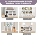LZRS 3-Panel Freestanding Adjustable Wooden Dog Gate—30" Tall Foldable Pet Barrier with Support Feet, Chew-Resistant Solid Hardwood & Steel Wire Safety Fence for Doorways, Hallways, and Stairs, White