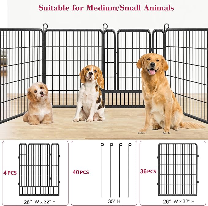 Dog Playpen Fence for Yard, 32inch 40 Panels Anti-Rust Pet Playpen Exercise Pen with Lock, Portable Pet Fence for Yard RV Camping