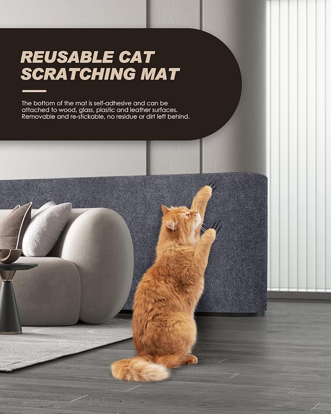 Cat Scratch Furniture Protector, Trimmable Self-Adhesive Carpet, DIY Climb Cat Scratcher Mat for Covering Cat Tower and Couch Protector from Cat Claws (78.7x15.8in Dark Gray)