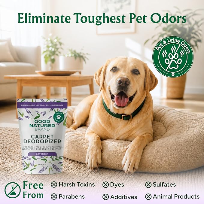 Good Natured Brand | Carpet Deodorizer & Freshener Powder | 31 oz Pet Odor Eliminator for Strong Odor & Pet Urine | Fresh Natural Lavender Scent | Safe for Homes with Pets