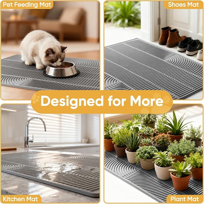 TRZZ XXL Cat Litter Mat, Large Silicone Waterproof Mat, Blue | Non-Slip, Easy to Clean, Cat Litter Trapping Mat, Kitty Litter Catcher, Scatter Control, for Floor