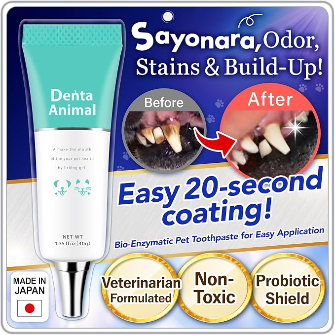 DentaAnimal No Brush Enzymatic Dog Toothpaste Vet Formulated 1.35 oz | Enzymatic Toothpaste for Dogs Easy Application Pet Dental Gel Breath Freshener Cat Toothpaste Dr Dental Wan Made in Japan