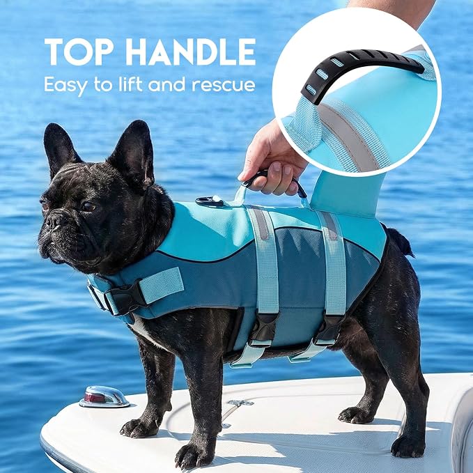 ASENKU Dog Life Jacket - Pet Safety Vest for Swimming & Boating, Shark Life Jacket with Floatation, Dog Lifesavers Swimsuits for Small Medium Large Dogs (Deepblue, M)