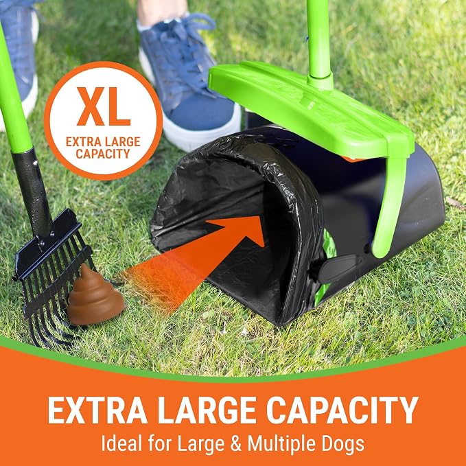 Pupzle Dog Pooper Scooper with Bag Attachment, 40" Long Handle | Dog Poop Scoop for Yard, Large Capacity Swivel Bin and Rake Pooper Scooper, Lavender Scented Bags for Large Dogs (Black)