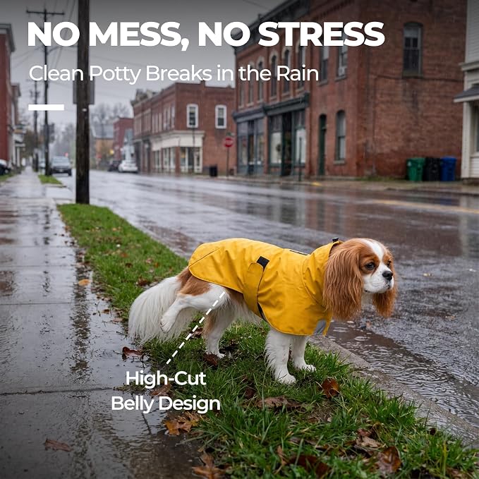 PU Dog Raincoat, Non-Toxic & Odorless Waterproof Vest, Adjustable High Neck and Hook & Loop Belly Closure for Rainy Potty Breaks & Wet Weather Outdoor Walks (Yellow, X-Small)