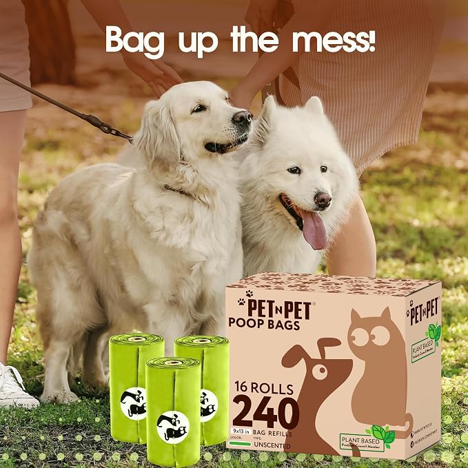 Pet N Pet Poop Bags For Dogs, 240 Counts Plant Based Dog Poop Bags Rolls, Thick Doggie Poo Bag, 100% Leak-proof, Easy to Use Pet Waste Bag