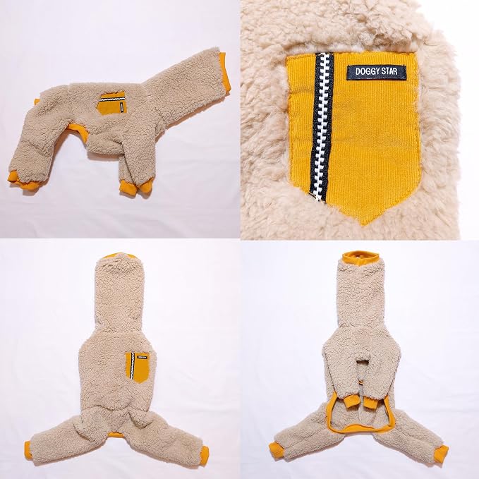 D Doggy Star Italian Greyhound Sweater Turtleneck Outfit Warm Fleece Onesie Clothes Whippet for Dog Coat (L,Mustard Pkt)
