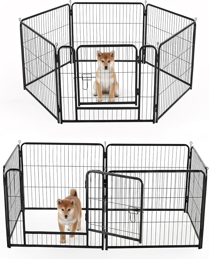 NEWBULIG Dog Playpen for Indoor 24 Inch 6 Panels - Portable Heavy Duty Metal Pet Exercise Pen with Door, Foldable Small Dog Puppy Playpen Fence for Outdoor RV, Camping, Yard, Garden