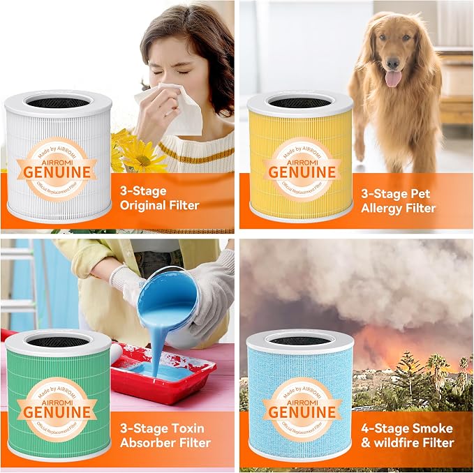 AIRROMI Pets Air Purifier for Home Allergies,Up to 660 ft². HEPA Deodorizing Activated Carbon Filter,With Fragrance Sponge for Better Sleep,Night Light,Pet Dander,Smoke,Odors,Air Cleaner A2002 Pink