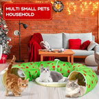 Hollowfly Christmas Cat Bed Tunnel 3ft x 3ft x 9.8in Lime Green Under Tree Cat Donut Tunnels for Indoor Kitten Plush Polka Dot Peekaboo Cave Toy Collapsible 3 Way Xmas Gifts for Small Kitty