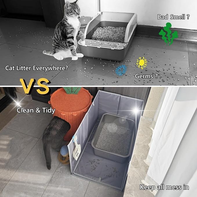 Extra Large Cat Litter Box Enclosure with Litter Mat, Open Top High Sided Splash Guard, Waterproof Pee Shield for Cat Litter Boxes