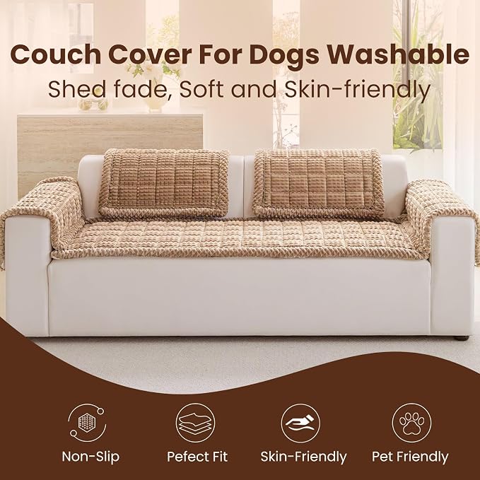 Couch Cover for Dogs Washable, Non Slip Couch Covers for Sofa Pet Friendly, Couch Cushion Covers for Dog, Thick, Soft for Sofa Protector (Camel, 27.6" x 59"/70 x 150cm)