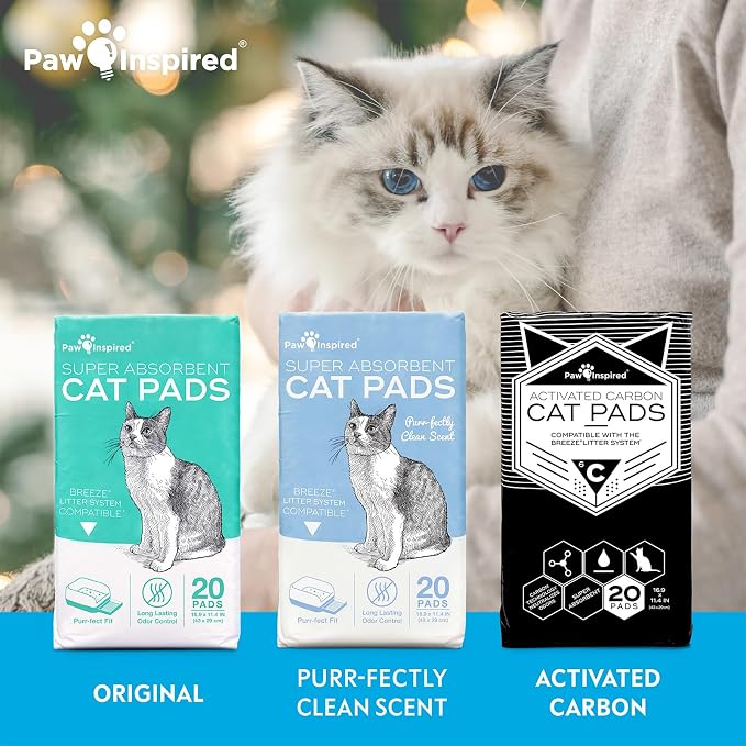 Paw Inspired Cat Pads, Generic Refills for Tidy Cats Breeze Litter Box System, Disposable Kitty Litter Liners, Super Absorbent Pee Pads, 16.9 x 11.4 Inch (Original/Unscented, 80 Count)