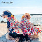 Parisian Pet Floral Dog Dress - 100% Cotton Summer Clothes for Small Dogs Girl - Ruched Waist Pet Dress - Stylish Printed Beach Dog Outfit - Lightweight Puppy Clothes - Sleeveless Dresses for Dogs