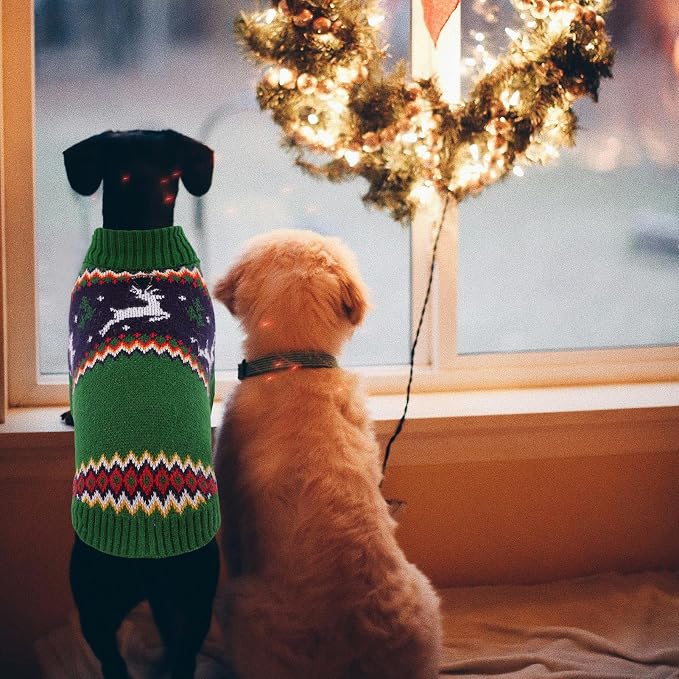 Queenmore Dog Christmas Sweater,Turtleneck Knitted Pullover Xmas Pet Clothes Sweatshirt,Christmas Outfit, Warm Dog Sweaters for Small Dogs Boy Girl,XmasDeer,M