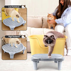 Litter Box Step Adjustable Cat Step with Filter Function, Light Grey | Elevated Double Layer Litter Box Ramp for Kitten & Old Cats, Easy Cleaning Litter Box Step Stool for Automatic Cat Litter Box
