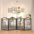 BHG Metal No-Assembly Freestanding Dog Gate with Door Walk Through, Extra Wide 96", Extra Tall 32" Pet Gate, Accordion Puppy Folding Playpen Dog Fence for Indoor & Outdoor, with 2PCS Support