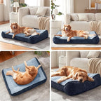 JOEJOY XL Orthopedic Dog Bed for Large Dogs Up to 80lbs - Extra Thick Foam Pet Bed Sofa with Bolster Sides, Large Sized Dog Bed with Removable Washable Cover, Non-Slip Bottom, Blue (42"x30")