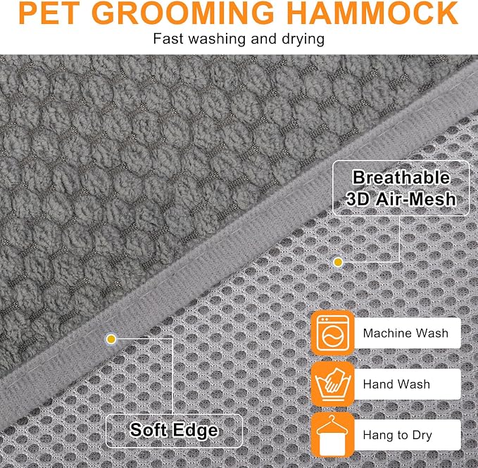 BEAUTYZOO Dog Grooming Hammock for Small Dogs/Cats, Nail Trim Restraint, S | Dog Hanging Harness for Nail Trim, Adjustable Hook & Loop, Soft Neck Support/Dual Safety Straps for Stress-Free Grooming,Grey