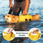 Kuoser Dog Life Jacket, High Flotation Reflective Dog Life Vest, Yellow, M | Adjustable Dog Lifejackets for Small Medium Large Dogs, Lifevest with Rescue Handle for Swimming, Boating, Lake, Beach & Pool
