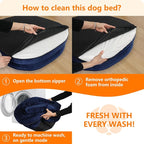 Dwanton Orthopedic Dog Bed for Extra Extra Large Dogs with Gel Memory Foam, Waterproof Dog Sofa, Washable Pet Bed with Four Sided Bolster Cushion, Removable Cover & Non-Slip Bottom, 48", Navy Blue