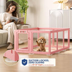 Clear Acrylic Dog Playpen Indoor, Puppy Cat Small Pet Play Pen, Pet Cat Playpen for Rabbits, Dog Fence Crate Kennel Whelping Cage (Pink, 10 Panel)