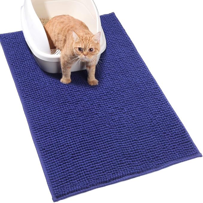 VIVAGLORY Cat Litter Mat Softgrip Litter Trapping Mat, 35"× 25", Navy Blue | Litterbox Rug Box Catcher for Indoor & Floor, Easy Clean Washable Less-Mess Waterproof for Cat