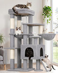 Globlazer S51 Sturdy Cat Tree for Indoor Large Cats, Light Grey | 51in Cat Tower with 4 Scratching Posts, Large Cat Tree with hammock for Cats Large Adult, Hanging Baskets, Top Perch