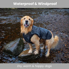 Self-Heating Waterproof Dog Coat Lightweight Thermal Winter Jacket L | Reflective thermal lining retains body heat with no bulk. Waterproof, easy clip-on design for cold-weather walk and adventure