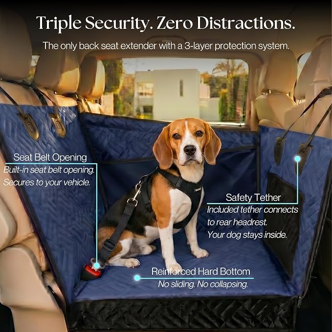Dog Car Seat for Small & Medium Dogs up to 35 lbs – Hard Bottom Booster with Safety Tether, Non-Slip Waterproof Oxford Fabric, Storage Pockets, Fits Cars, SUVs & Trucks (Blue, Up to 35 lbs)