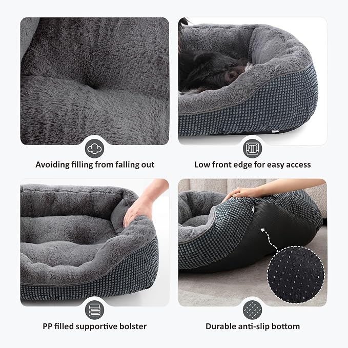 INVENHO Dog Bed Medium Size, Orthopedic Warming Soft Calming Sleeping Puppy Bed Durable Pet Bed with Anti-Slip Bottom M(30"x24"x9")