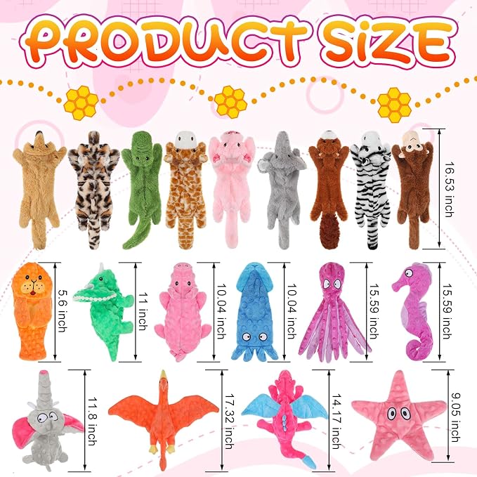 Outus 20 Pcs No Stuffing Dog Squeaky Toys Bulk for Aggressive Chewers, Crinkle Teething Chew Plush Toys for Small Medium Large Pet Gift, 20 Styles(Vivid Style)