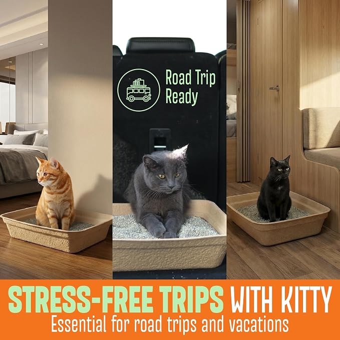 CallieCo Disposable Cat Litter Boxes Jumbo 4 Pack Leak Resistant | Portable, Biodegradable, Travel Friendly, Sturdy, Easy-Grip Rim, Cat Tray Liners