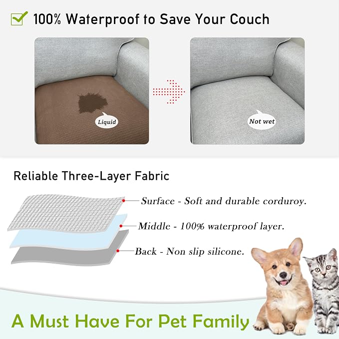 Couch Arm Covers, Waterproof Armrest Cover for Sofa, Armchair, Loveseat, Non-Slip Recliner Arm Covers, Sofa Headrest Covers, Arm Chair Covers Set of 2 (Chocolate, 26"×26")