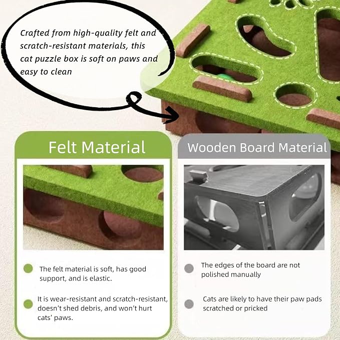 Cat Scratch Puzzle Enrichment Box, Cat Nail File Enrichment Box, Interactive Cats Toy Puzzle Toys for Indoor Cats Scratching and Hunting Mental Felt Maze Boxes, Pet Games Self Play Fun Exercise