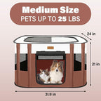 Dog Playpen - Foldable Cat Play Pens for Pubby, Kitten, Rabbit, Portable Pet Tent with Carring Bag for Indoor/Outdoor Travel Camping (Brown-Medium)