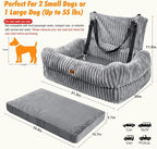 Pawaboo Dog Car Seat Bed, Memory Foam Booster for Medium/Large Dogs, Gray | Rear-seat pet travel bed with washable cover, safety leashes, thick cushion, and room for 2 small dogs
