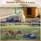 Newget 304 Stainless Steel Dog Bowl Set, 24oz Foldable Pet Dishes, Blue | Dual Food & Water Pet Bowl, Anti-Skid, Keeps Food Fresh, Easy to Install, for Small - Large Dogs/Cats - Indoor & Outdoor Use
