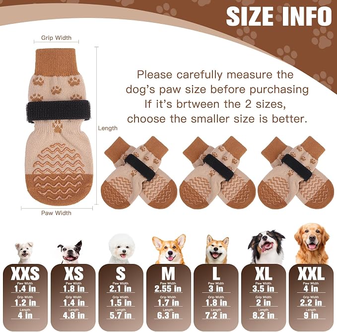EXPAWLORER 6Pcs Anti Slip Dog Socks to Prevent Licking Paws, Dog Shoes for Hot Pavement Double Sides Dog Boots & Paw Protectors Booties for Hardwood Floors with Grip Small Medium Large Senior Dogs, L