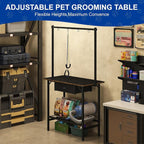32 Inch Adjustable Dog Grooming Table with Drawer & Non-slip Removable Mat | Pet Grooming Table with Mesh Tray & EVA Protective Lanyard,Professional Grooming Table for small Dogs at Home