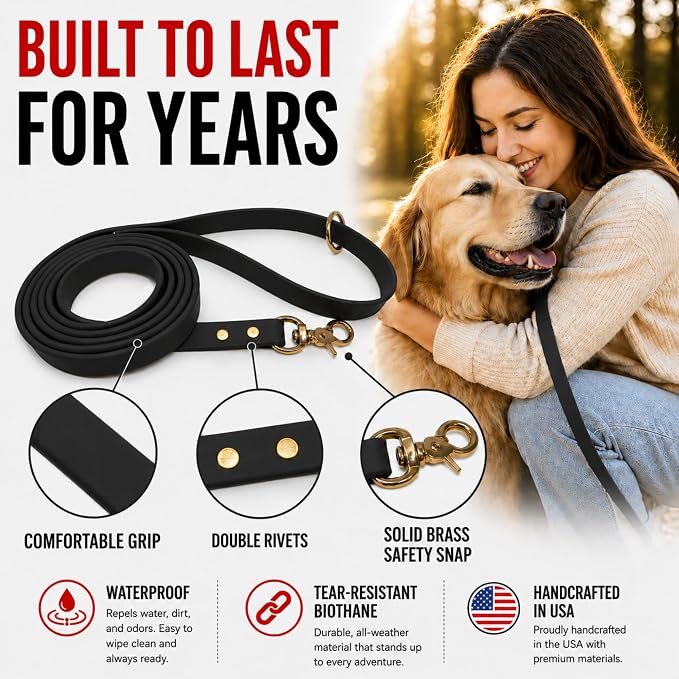 Gummy K9 Dog Leash, Biothane, Dog Training Leash, Made in The USA, 6 Feet, Various Sizes & Colors (1/2, Black)