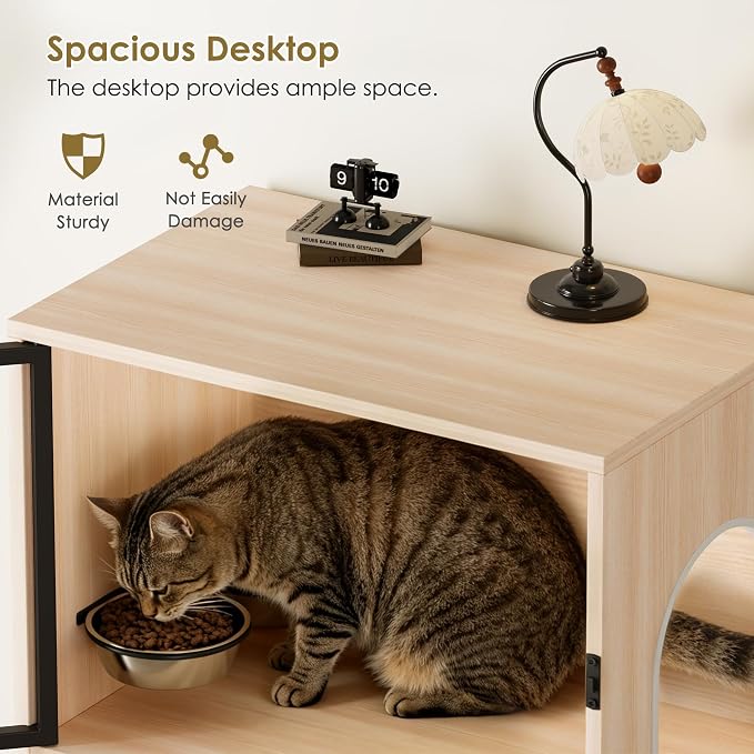 Dog Proof Cat Feeding Station, Dog Proof Cat Feeder, Cat Food Table | Cat Feeding Station with Scratching Post, Elevated Cat Food Bowls with Stand, Pet Food Storage Cabinet, Cat House Furniture