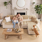 FUANGUI 2 Pack Waterproof Couch Cover for Dogs Pets Sofa Protector | Non-Slip Washable Fuzzy Soft Sofa Slipcover for 2 PCS L Shaped Sofa Pet Friendly, 27.6" x 59.1"+27.6" x 70.9",Khaki