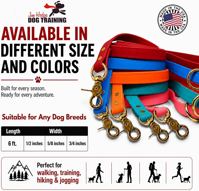 Gummy K9 Dog Leash, Biothane, Dog Training Leash, Made in The USA, 6 Feet, Various Sizes & Colors (1/2, Red)
