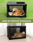 24 x 17 x 17 Inch Collapsible Soft Dog Crate for Dogs Up to 30 lbs, Portable Travel Pet Kennel with 4 Zip Doors, Foldable Indoor Outdoor Crate with Mat, Carry Bag, Black