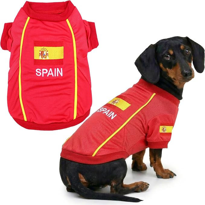 Parisian Pet Spain Dog Jersey - Breathable Mesh Puppy Football Jersey - Lightweight Stretch Sporty Dog Clothes - Summer Shirts for Large Dogs - Soccer Jersey for Dogs - Sportswear Pet Clothes