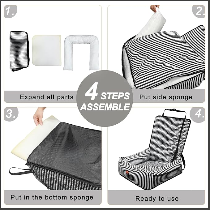 Dog Car Seat for Small and Medium Dogs, Booster Seat Sofa Pet Bed, Portable Car Travel Carrier Bed (Black Stripes-Thick Filling)