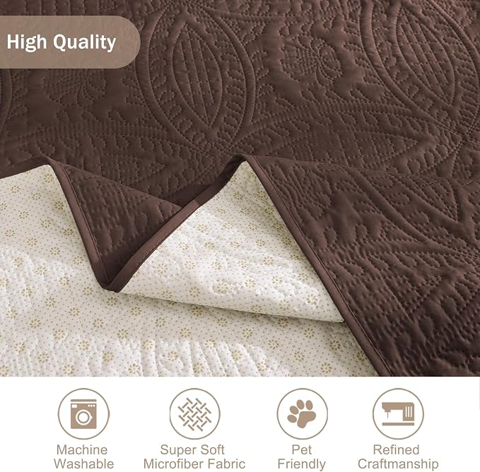 Quilted Recliner Chair Covers, Soft Lazy Boy Chair Covers, Water-Repellent Recliner Covers, Pet Friendly Chair Cover for Dogs Cats, Washable Furniture Sofa Protector (Recliner 22", Brown)